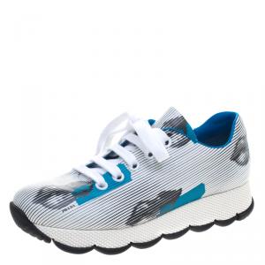 Pre Owned Prada White Lip Printed Leather Lace Up Sneakers Size 37