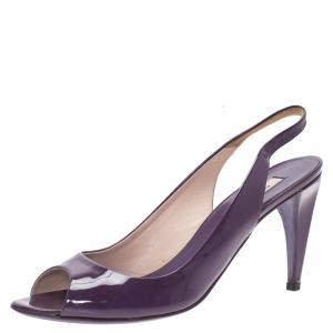 Pre Owned Prada Purple Patent Vernice Peep Toe Slingback Sandals Size 37