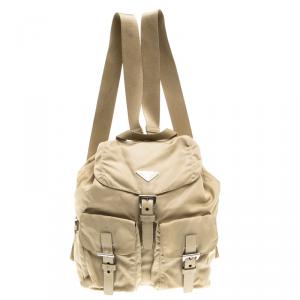 Prada Beige Nylon Drawstring Backpack
