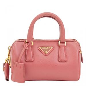Prada Pink Saffiano Lux Leather Mini Accessory Bag