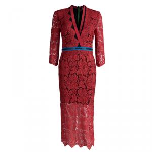 Preen by Thornton Bregazzi Red Lace Contrast Zipper Trim Detail Dress S