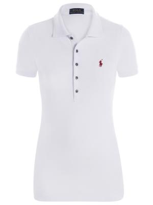 Pre Owned Polo Ralph Lauren White/Red Logo Polo Shirt L