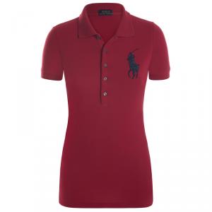 Pre Owned Polo Ralph Lauren Red/Navy Blue Logo Polo Shirt L