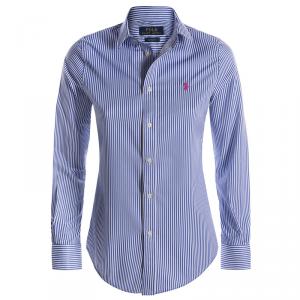 Pre Owned Polo Ralph Lauren Blue/White Striped Logo Long Sleeve Shirt L
