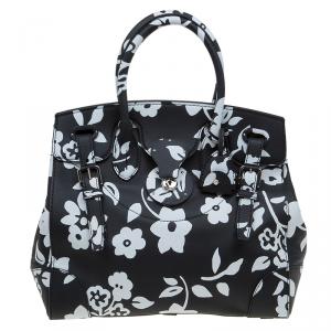Pre Owned Ralph Lauren Black/White Floral Print Soft Leather Ricky Tote