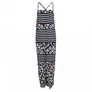 Red Valentino Navy Blue Floral Printed Silk Cross Back Sleeveless Jumpsuit S
