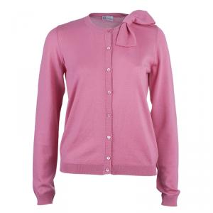 RED Valentino Pink Bow Button Down Cardigan L