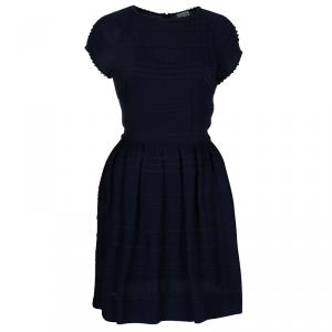 مملوكة مسبقًا RED Valentino Navy Blue Embroidered Short Sleeve Dress M