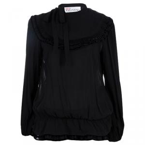 RED Valentino Black Ruffle Neck Top M