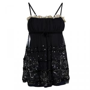 Pre Owned RED Valentino Black Sequinned Mesh Camisole M
