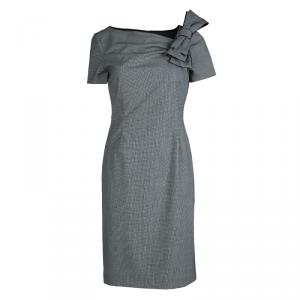 Pre Owned Red Valentino Monochrome Houndstooth Bow Detail Dress M