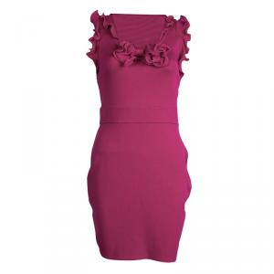 Pre Owned Red Valentino Pink Knit Ruffle Detail Sleeveless Dress M