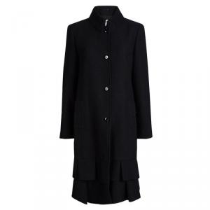 Red Valentino Black Textured Ruffle Bottom Over Coat L