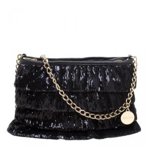 RED Valentino Black Ruffle Sequins Shoulder Bag