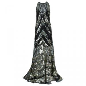 Reem Acra Black Sequin Embellished Gown 