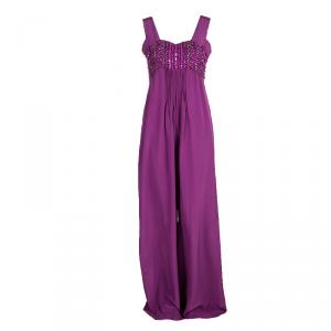 Roberto Cavalli Purple Silk Embellished Sleeveless Jumpsuit M