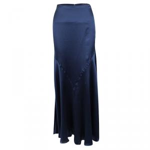 Pre Owned Roberto Cavalli Blue Silk Flared Maxi Skirt S