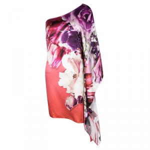 Pre Owned Roberto Cavalli Floral Printed Silk Asymmetric One Shoulder Top S