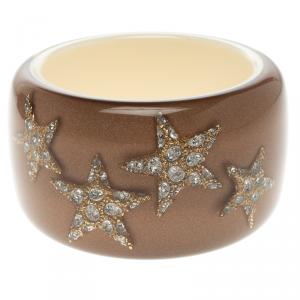 Pre Owned Roberto Cavalli Crystal Star Brown Resin Wide Cuff Bangle 20cm