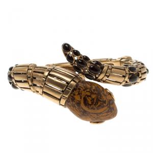Pre Owned Roberto Cavalli Snake Gold Tone Cuff Bracelet