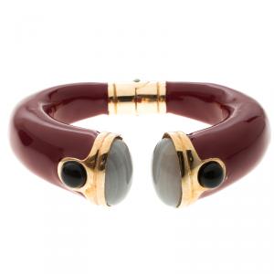 Pre Owned Roberto Cavalli Red Enamel & Cabochon Stone Open Cuff Bracelet 17cm