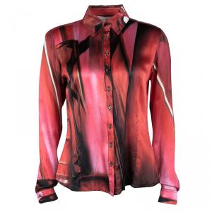 مملوكة مسبقًا Roberto Cavalli Multicolor Printed Silk Cutout Placket Detail Long Sleeve Shirt S