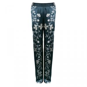 Pre Owned Roberto Cavalli Floral Print Silk Flare Pants S