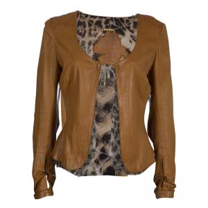 Pre Owned Roberto Cavalli Brown Leather Jacket M