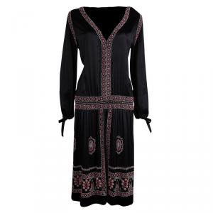 مملوكة مسبقًا Roberto Cavalli Black Silk Embellished Long Sleeve Dress M