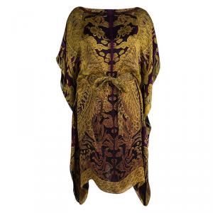 Pre Owned قفطان روبرتو كافالي بحزام حرير منقوش متعدد الألوان M