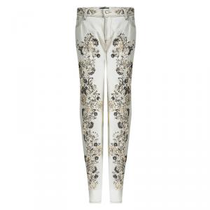 Pre Owned Roberto Cavalli Off White Demin Embellished Boot Cut Jeans L