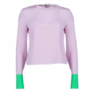 Pre Owned Roksanda Ilincic Pink Contrast Cuff Long Sleeve Silk Top M