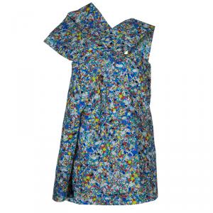 Roksanda Ilincic Multicolor Floral Print Textured Silk Draped Asymmetric Top M