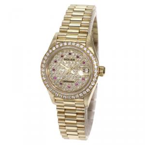 Rolex Diamond Pave 18K Yellow Gold Diamond Datejust Women's Wristwatch 26MM