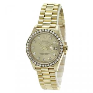 Pre Owned Rolex Champagne Gold 18K Yellow Gold Diamond Datejust Women's Wristwatch 26MM