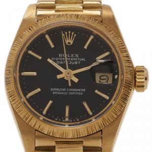 Pre Owned Rolex Black 18K Yellow Gold Datejust Women's Wristwatch 26MM