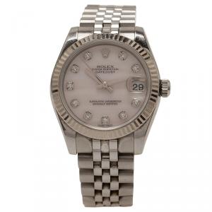 Pre Owned Rolex Mother of Pearl Stainless Steel Diamond Datejust Women's Wristwatch 31MM