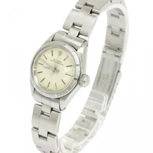 Pre Owned Rolex Ivory Stainless Steel Oyster Perpetual Women's Wristwatch 24MM