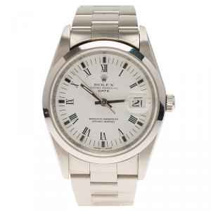 Pre Owned Rolex White Stainless Steel Datejust Women's Wristwatch 34MM