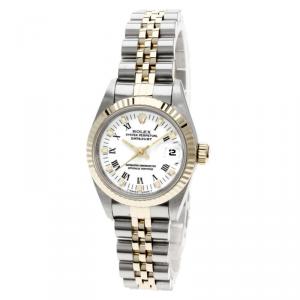 Pre Owned Rolex White 18K Yellow Gold and Stainless Steel Datejust Women's Wristwatch 26MM