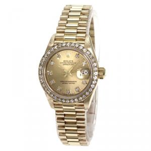 Pre Owned Rolex Champagne Gold 18K Yellow Gold Diamond Datejust Women's Wristwatch 26MM