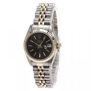 Rolex Black 18K Yellow Gold and Stainless Steel Datejust Women's Wristwatch 26MM