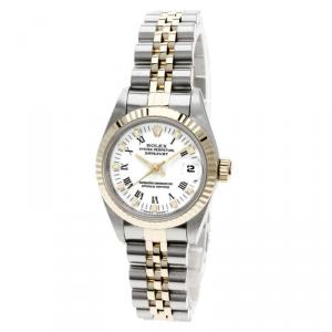 Rolex White 18K Yellow Gold and Stainless Steel Datejust Women's Wristwatch 26MM