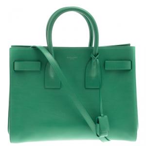 Pre Owned Saint Laurent Paris Green Leather Mini Classic Sac De Jour Tote