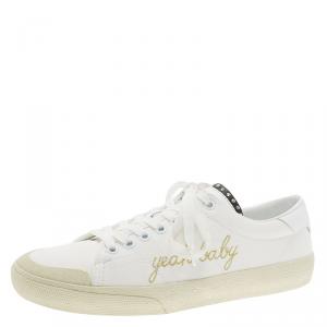 Pre Owned Saint Laurent Paris Off White Signature Court Classic Yeah Baby Low Top Sneakers Size 39