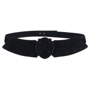 Pre Owned Saint Laurent Paris Black Suede Shield Belt 85CM