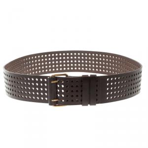 مملوكة مسبقًا حزام سان لوران باريس جلد بني داكن مثقب 90 سم