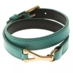 Pre Owned Saint Laurent Turquoise Leather Chyc Wrap Around Bracelet 16cm