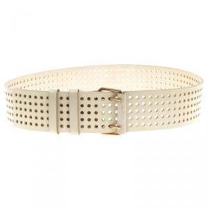 مملوكة مسبقًا Saint Laurent Paris Ivory Perforated Leather Wait Belt 95 CM