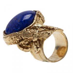 Pre Owned Saint Laurent Paris Gold Arty Ring Blue Stone Size 54.5